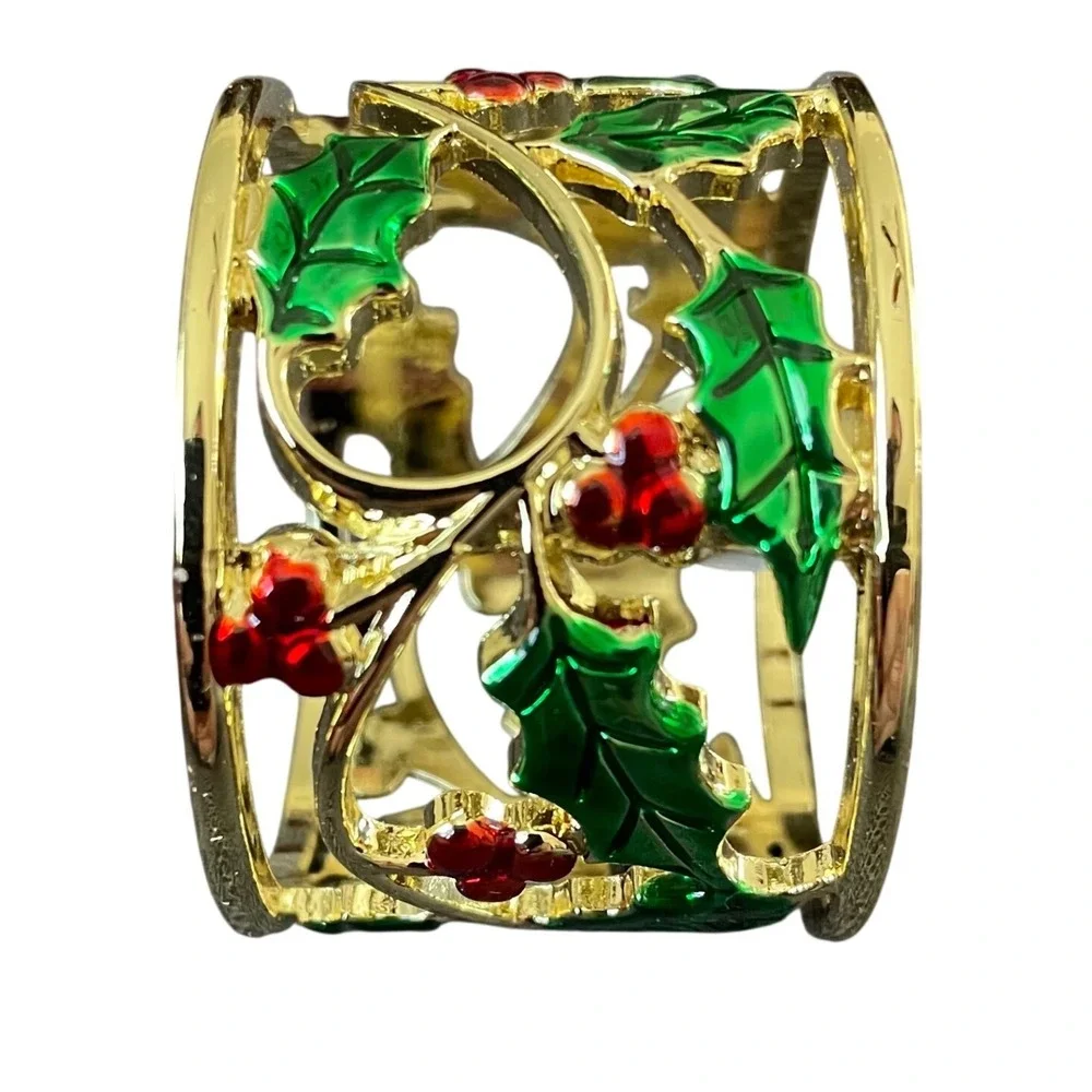 NEW Lenox Gold Holly And Berry Napkin Rings Set of 4 Christmas Holiday Decor NIB